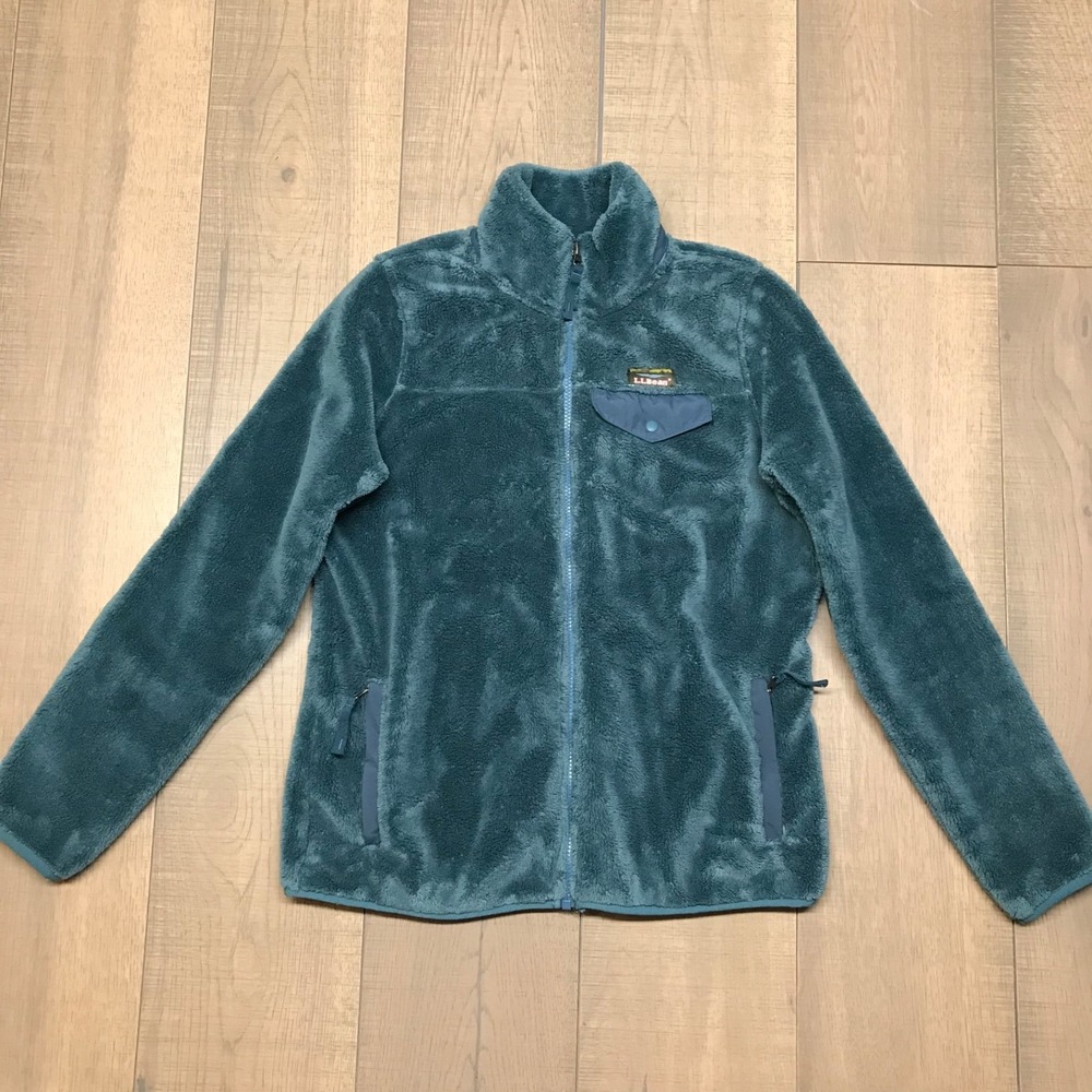 L.L. Bean Jacket Full Zip Sweatshirt‎ Womens Size XS Green Hi Pile Fleece Cozy